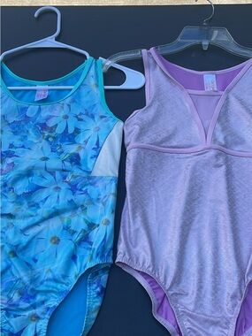Cat & Jack Aqua Trim Floral and Lavender Dance Leotards